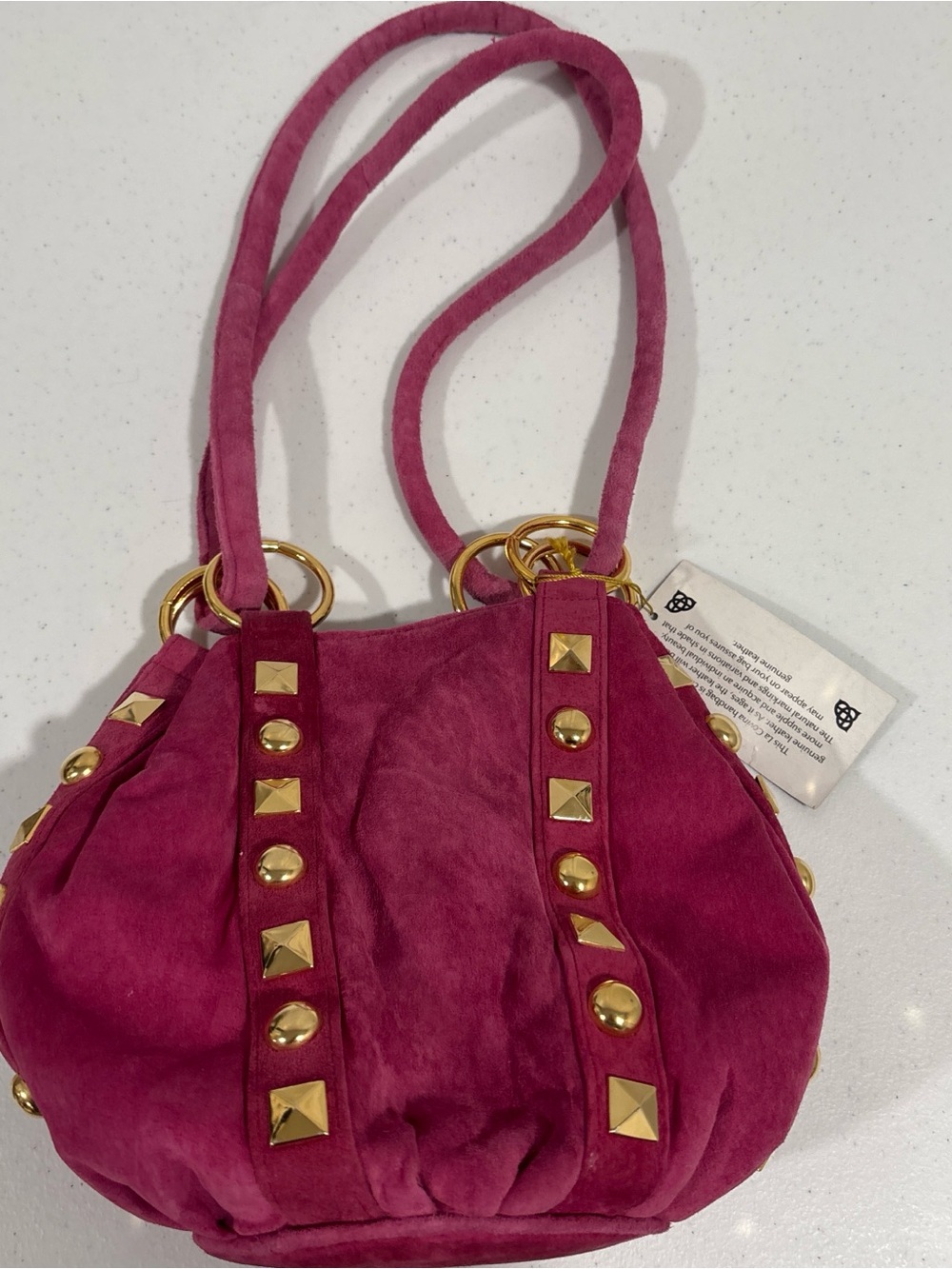 NWT La Covina Fuchsia Leather  Studded Shoulder Bag -